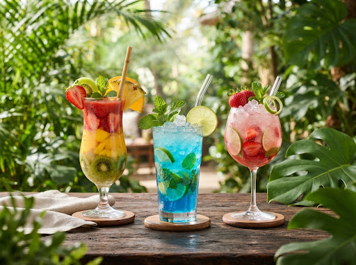 Signature layered cocktails and tropical mocktails